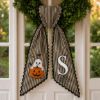 Picture of Personalized Ghost Wreath Sash, Custom Halloween Door Bow, Embroidered Monogram Wreath Bow, Farmhouse Spooky Front Door Decor Halloween