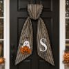 Picture of Personalized Ghost Wreath Sash, Custom Halloween Door Bow, Embroidered Monogram Wreath Bow, Farmhouse Spooky Front Door Decor Halloween