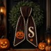 Picture of Personalized Halloween Wreath Sash, Custom Jack O Lantern Door Bow, Embroidered Monogram Wreath Bow, Spooky Farmhouse Front Door Decor