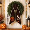 Picture of Personalized Halloween Wreath Sash, Custom Jack O Lantern Door Bow, Embroidered Monogram Wreath Bow, Spooky Farmhouse Front Door Decor