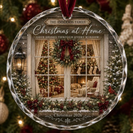 Picture of Personalized Family Christmas Window Glass Ornament, Custom Family Name Ornament, Christmas at Home Keepsake, Holiday Christmas Gift 2026
