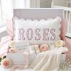 Picture of Personalized Pink Toile Scene Name Pillow, Embroidered Appliqué Scalloped Cushion, Nursery Decor, Baby Shower Gift