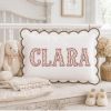 Picture of Personalized Rose Buds Applique Name Pillow, Custom Embroidered Scalloped Nursery Cushion, Grandmillennial Decor, Baby Shower Gift