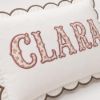 Picture of Personalized Rose Buds Applique Name Pillow, Custom Embroidered Scalloped Nursery Cushion, Grandmillennial Decor, Baby Shower Gift