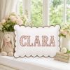 Picture of Personalized Rose Buds Applique Name Pillow, Custom Embroidered Scalloped Nursery Cushion, Grandmillennial Decor, Baby Shower Gift