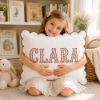 Picture of Personalized Rose Buds Applique Name Pillow, Custom Embroidered Scalloped Nursery Cushion, Grandmillennial Decor, Baby Shower Gift