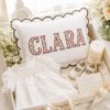 Picture of Personalized Rose Buds Applique Name Pillow, Custom Embroidered Scalloped Nursery Cushion, Grandmillennial Decor, Baby Shower Gift