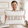 Picture of Personalized Embroidered Name Scalloped Pillow, Chocolate Trim Nursery Cushion, Custom Kids Bedroom Decor, Dorm Room Gift, Heirloom Keepsake