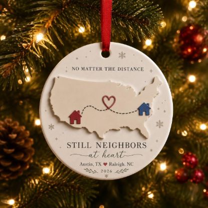 Picture of Long Distance Christmas Ornament, Personalized State to State Ornament, Moving Away Gift, Custom Neighbor Gift, Friendship Ornament 2026