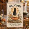 Picture of Personalized Black Cat Halloween Garden Flag, Custom Family Name Fall Garden Flag, Autumn Pumpkin Cat Yard Flag, Welcome Porch Outdoor Decor
