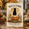 Picture of Personalized Black Cat Halloween Garden Flag, Custom Family Name Fall Garden Flag, Autumn Pumpkin Cat Yard Flag, Welcome Porch Outdoor Decor