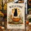 Picture of Personalized Black Cat Halloween Garden Flag, Custom Family Name Fall Garden Flag, Autumn Pumpkin Cat Yard Flag, Welcome Porch Outdoor Decor