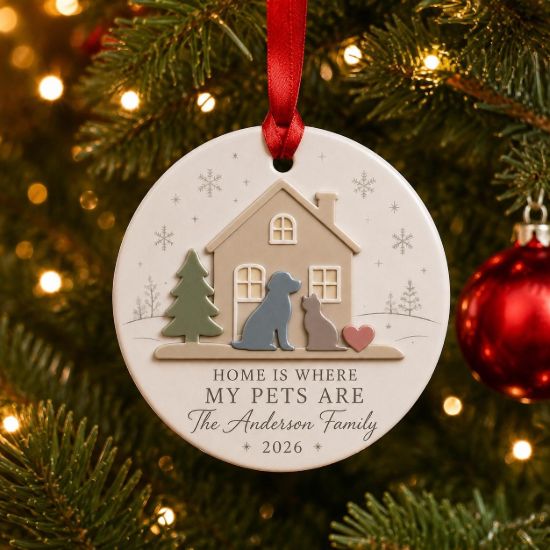Picture of Personalized Pet Family Christmas Ornament, Custom Dog & Cat Christmas Ornament, Pet Lover Christmas Gift, Pet Family Keepsake Ornament