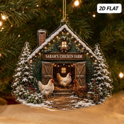 Picture of Personalized Chicken Farm Christmas Ornament, Custom Chicken Farmhouse Ornament, Chicken Lover Christmas Gift, Backyard Chicken Keepsake