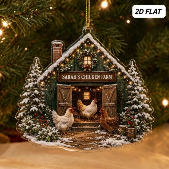 Picture of Personalized Chicken Farm Christmas Ornament, Custom Chicken Farmhouse Ornament, Chicken Lover Christmas Gift, Backyard Chicken Keepsake