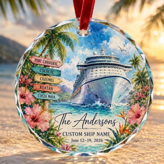 Picture of Personalized Cruise Ship Ornament, Custom Family Cruise Christmas Ornament, Tropical Vacation Keepsake, Cruise Lover Gift, Ship Name Decor