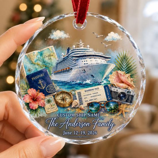 Picture of Personalized Cruise Ornament, Custom Family Cruise Ship Ornament, Tropical Vacation Keepsake, Cruise Lover Gift, Travel Christmas Decor