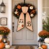 Picture of Personalized Ghost Dog Halloween Wreath Sash, Custom Monogram Door Bow, Embroidered Halloween Front Door Decor, Dog Lover Gift Halloween