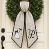 Picture of Personalized Ghost Girl Halloween Wreath Sash, Custom Monogram Door Bow, Embroidered Halloween Front Door Decor, Spooky Ghost Bow Halloween