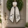 Picture of Personalized Ghost Girl Halloween Wreath Sash, Custom Monogram Door Bow, Embroidered Halloween Front Door Decor, Spooky Ghost Bow Halloween