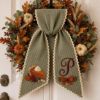 Picture of Personalized Thanksgiving Wreath Sash, Pumpkin Pie Door Bow, Embroidered Fall Monogram Sash, Autumn Front Door Decor Gift Halloween