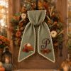 Picture of Personalized Thanksgiving Wreath Sash, Pumpkin Pie Door Bow, Embroidered Fall Monogram Sash, Autumn Front Door Decor Gift Halloween