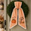 Picture of Personalized Pumpkin Wreath Sash, Custom Monogram Fall Door Bow, Embroidered Autumn Front Door Decor, Harvest Wreath Ribbon Gift Halloween