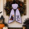 Picture of Personalized Halloween Wreath Sash, Haunted House Door Bow, Custom Monogram Wreath Ribbon, Embroidered Front Door Decor, Purple Bow Sash
