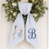 Picture of Personalized Baby Boy Wreath Sash, Stork Birth Announcement Door Bow, Custom Monogram Embroidered Front Door Decor, New Baby Gift Sash