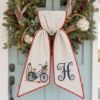 Picture of Personalized Coastal Christmas Wreath Sash, Beach Bike Door Bow, Custom Monogram Embroidered Holiday Front Door Decor, Nautical Gift