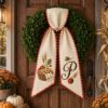 Picture of Personalized Thanksgiving Wreath Sash, Harvest Pie Basket Door Bow, Custom Monogram Embroidered Fall Front Door Decor Gift Halloween
