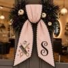 Picture of Personalized Hairstylist Halloween Wreath Sash, Custom Hairdresser Door Bow, Embroidered Salon Front Door Decor, Stylist Gift Halloween