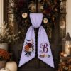 Picture of Personalized Halloween Floral Wreath Sash, Gothic Flower Shop Door Bow, Custom Embroidered Front Door Decor, Spooky Fall Gift Halloween