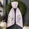 Picture of Personalized Ghost Wreath Sash, Lavender Halloween Door Bow, Custom Monogram Embroidered Wreath Bow, Cute Spooky Fall Decor Gift Halloween