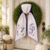 Picture of Personalized Ghost Wreath Sash, Lavender Halloween Door Bow, Custom Monogram Embroidered Wreath Bow, Cute Spooky Fall Decor Gift Halloween