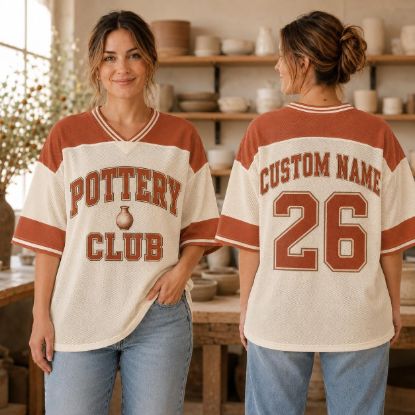 Picture of Custom Pottery Club Jersey Shirt, Personalized Pottery Jersey, Custom Name Number Ceramic Artist Shirt, Clay Studio Oversized Jersey Tee