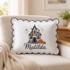 Picture of Personalized Halloween Pillow, Custom Embroidered Halloween Name Pillow, Ghost Haunted House Cushion, Kids Halloween Decor, Spooky Gift