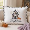 Picture of Personalized Halloween Pillow, Custom Embroidered Halloween Name Pillow, Ghost Haunted House Cushion, Kids Halloween Decor, Spooky Gift