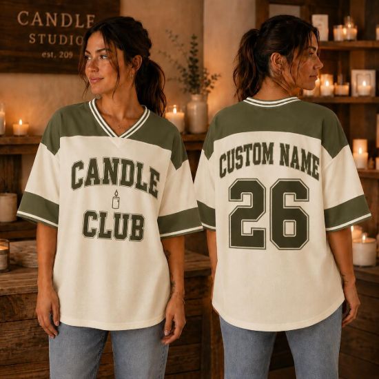 Picture of Custom Candle Club Jersey Shirt, Personalized Candle Making Jersey, Candle Lover Gift, Custom Name Number Candle Maker Tee, Cozy Craft Shirt