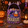 Picture of Personalized Halloween Basket, Custom Name Trick or Treat Bag, Cute Ghost Candy Bucket for Kids, Boo Crew Basket, Halloween Gift for Toddler