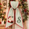 Picture of Personalized Christmas Wreath Sash, Santa Embroidered Wreath Sash, Monogram Holiday Door Decor, Custom Initial Wreath Bow, Christmas Gift
