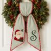 Picture of Personalized Christmas Wreath Sash, Santa Embroidered Wreath Sash, Monogram Holiday Door Decor, Custom Initial Wreath Bow, Christmas Gift