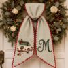 Picture of Personalized Christmas Wreath Sash, Newlywed Christmas Decor, Just Married Car Embroidered Sash, Monogram Wreath Bow, Christmas Wedding Gift