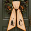 Picture of Personalized Halloween Sash, Embroidered Haunted House Monogram Sash, Orange Halloween Accessory, Custom Initial Spooky Halloween Gift