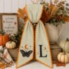 Picture of Personalized Halloween Sash, Embroidered Butterfly Monogram Sash, Spooky Moon & Stars, Green Stripe Fall Sash, Halloween Gift for Her Decor