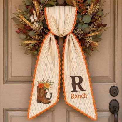 Picture of Personalized Western Fall Sash, Cowboy Boot Floral Embroidered Sash, Custom Ranch Monogram, Cowgirl Autumn Gift, Country Fall Accessory