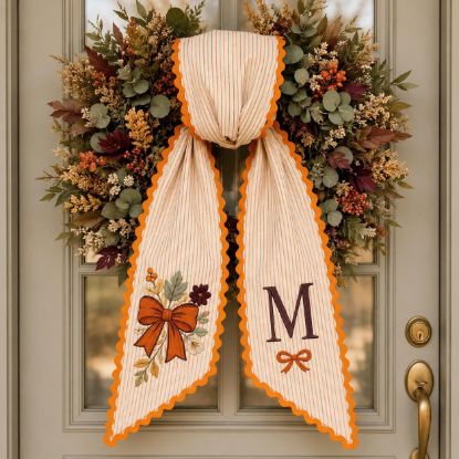 Picture of Personalized Fall Sash, Autumn Floral Bow Embroidery Sash, Custom Initial Thanksgiving Sash, Harvest Season Gift for Her, Autumn Gift