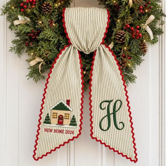 Picture of Personalized New Home Christmas Sash, First Christmas in New Home Embroidered Sash, Custom Monogram Housewarming Gift, New Home 2026