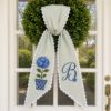 Picture of Personalized Floral Sash, Embroidered Hydrangea Monogram Sash, Blue Flower Custom Initial Sash, Spring Gift for Her, Garden Party Accessory