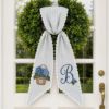 Picture of Personalized Blue Hydrangea Sash, Embroidered Floral Monogram Sash, Custom Initial Garden Party Accessory, Spring Summer Embroidered Sash